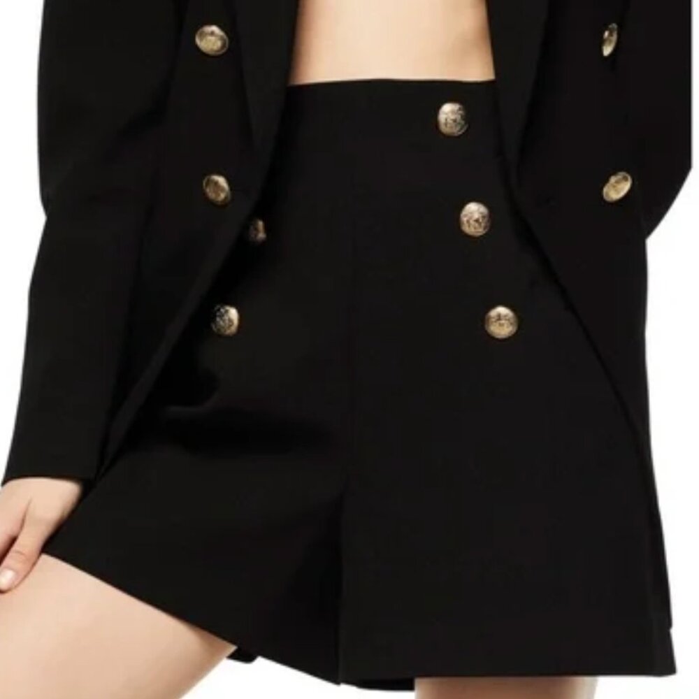 Zara Elegant High Waisted Black Short with Gold Buttons NWT